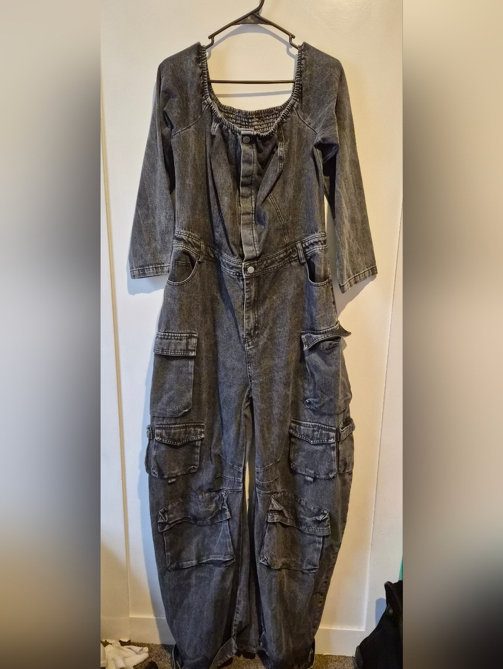 Fashion Nova Washed Black Utility Jumpsuit